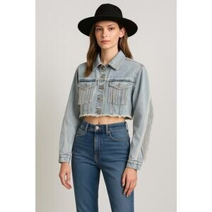 Fringe Denim Jacket - Light Blue